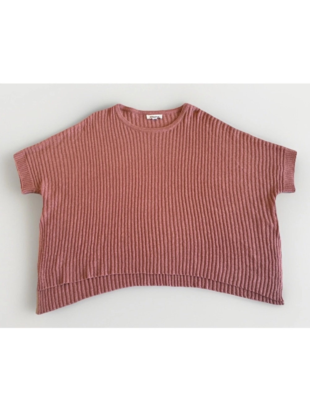 Mittoshop Ribbed Knit Dolman Sweater S/M Rose Pink Short Sleeve Crop Boxy Top